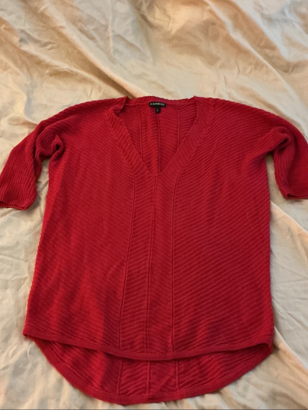 Express Red V-Neck Ribbed Knit Pullover